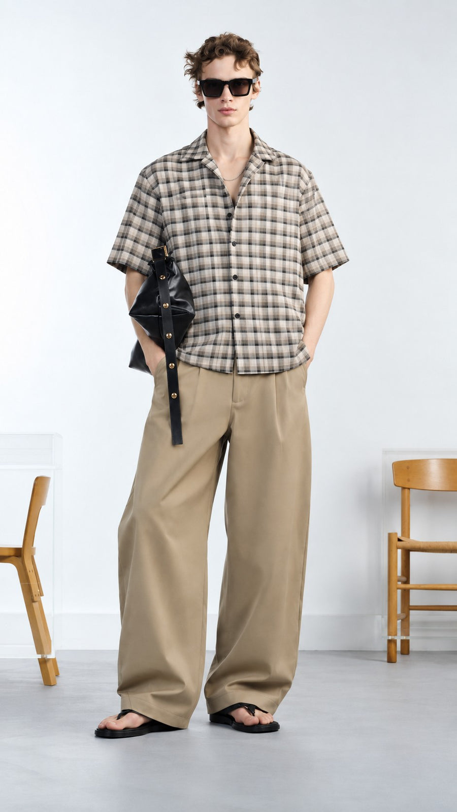 Beige Plaid Shirt Co-ord