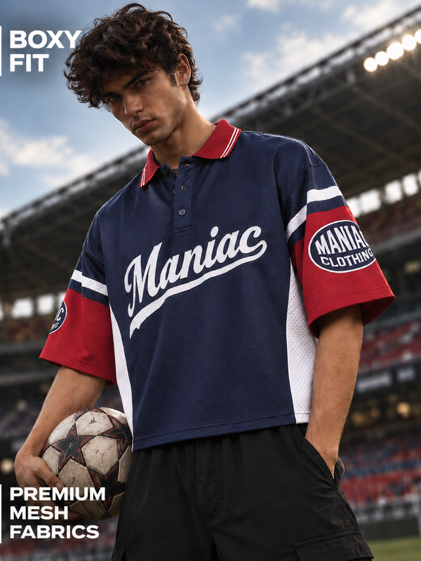 Maniac Mesh Navy Half Sleeve Polo T-Shirt