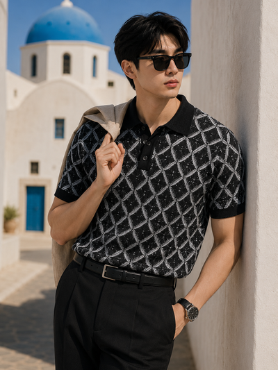 Royal Weave Black Half Sleeve Polo T-Shirt