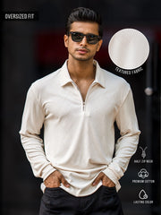 Rhombus Cream Full Sleeve Polo T-Shirt