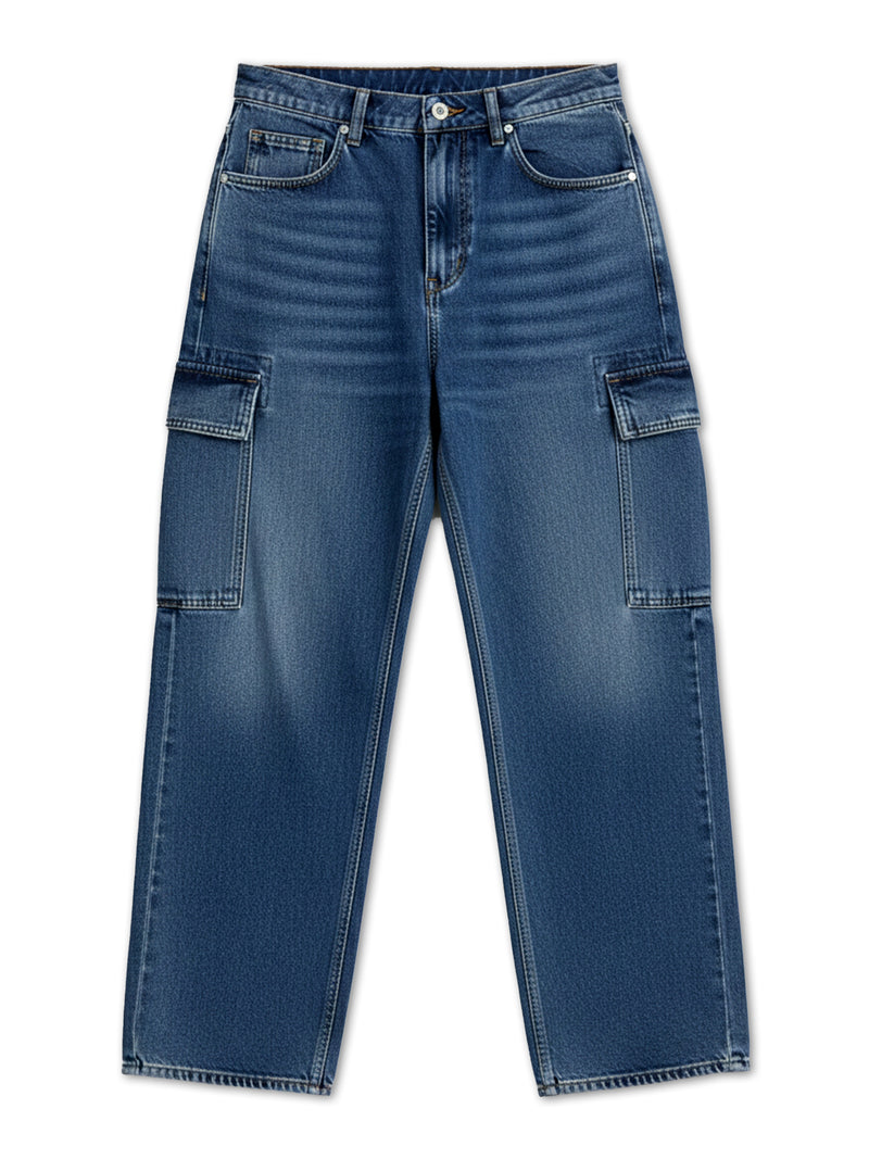 Deep ocean baggy cargo jeans for men