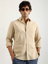 Cotton Linen Beige Full Sleeve Shirt