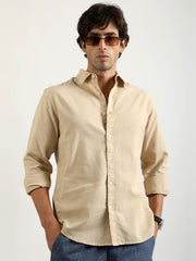 Cotton Linen Beige Full Sleeve Shirt