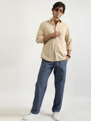 Cotton Linen Beige Full Sleeve Shirt