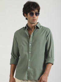 Cotton Linen Green Full Sleeve Shirt