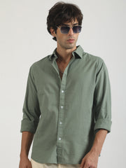 Cotton Linen Green Full Sleeve Shirt