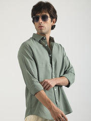 Cotton Linen Green Full Sleeve Shirt