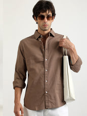 Cotton Linen Light Brown Full Sleeve Shirt
