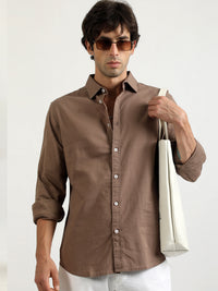 Cotton Linen Light Brown Full Sleeve Shirt