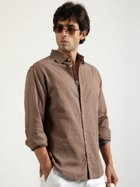 Cotton Linen Light Brown Full Sleeve Shirt