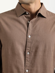 Cotton Linen Light Brown Full Sleeve Shirt