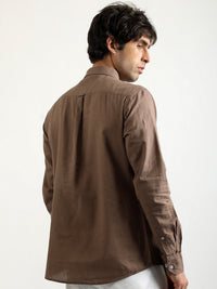 Cotton Linen Light Brown Full Sleeve Shirt