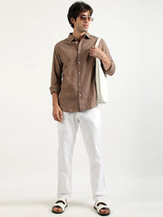 Cotton Linen Light Brown Full Sleeve Shirt