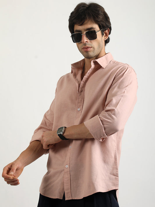 Cotton Linen Pink Full Sleeve Shirt