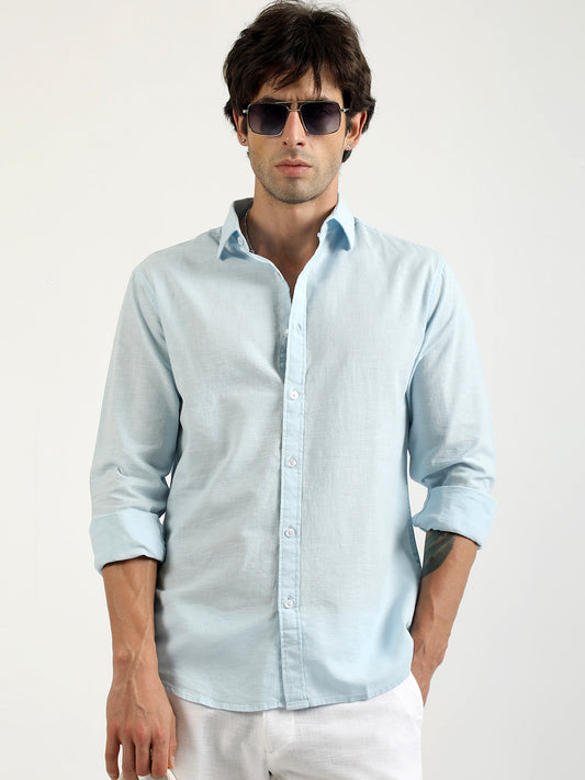 Cotton Linen Sky Blue Full Sleeve Shirt