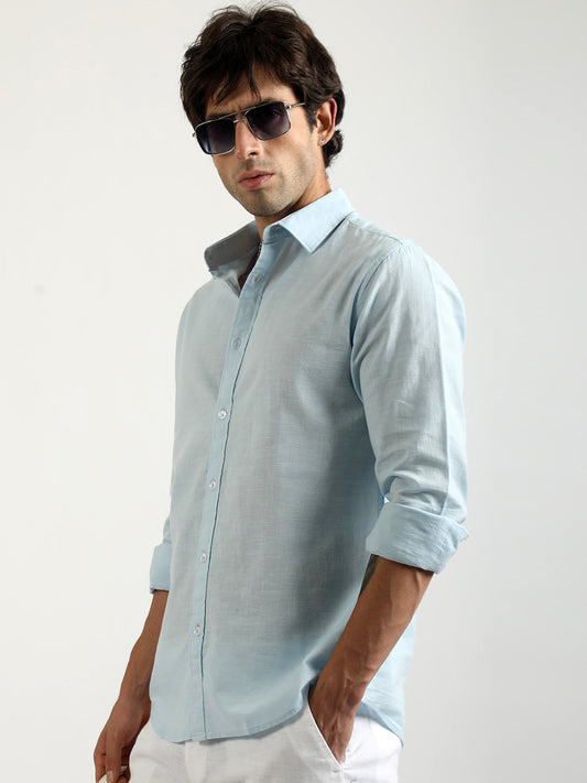 Cotton Linen Sky Blue Full Sleeve Shirt