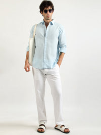 Cotton Linen Sky Blue Full Sleeve Shirt