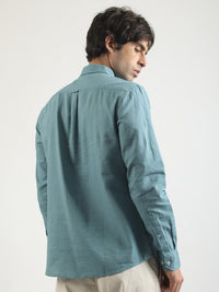 Cotton Linen Teal Blue Full Sleeve Shirt