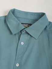 Cotton Linen Teal Blue Full Sleeve Shirt