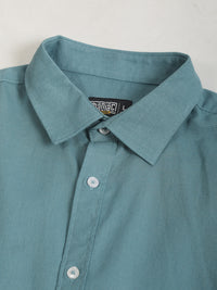 Cotton Linen Teal Blue Full Sleeve Shirt