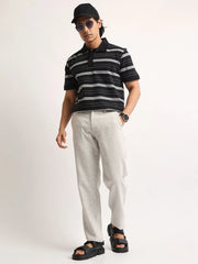 Neutral Stripe Black, Grey Half Sleeve Polo T-Shirt