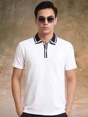 Twintone White Half Sleeve Polo T-Shirt