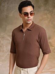 DropKnit Brown Polo Half Sleeve T-Shirt