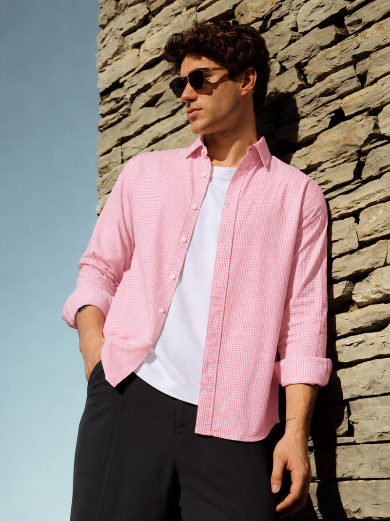 Mini Checks Pink Full Sleeve Shirt