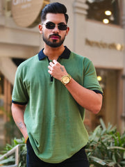 Waffle Textured Hunter Green Half Sleeve Tshirt