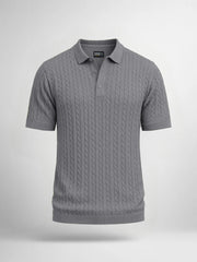 Grey Knit Half Sleeve Polo T-Shirt