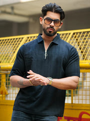 Brooklyn Half Zipper Black Polo Half Sleeve T-Shirt
