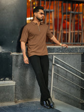Light brown half sleeve dropknit polo t-shirt for men - view 6
