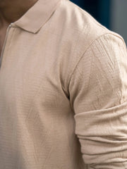 Opal Wave Beige Full Sleeve Polo T-Shirt