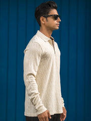 Raw Texture Cream Full Sleeve Polo T-Shirt