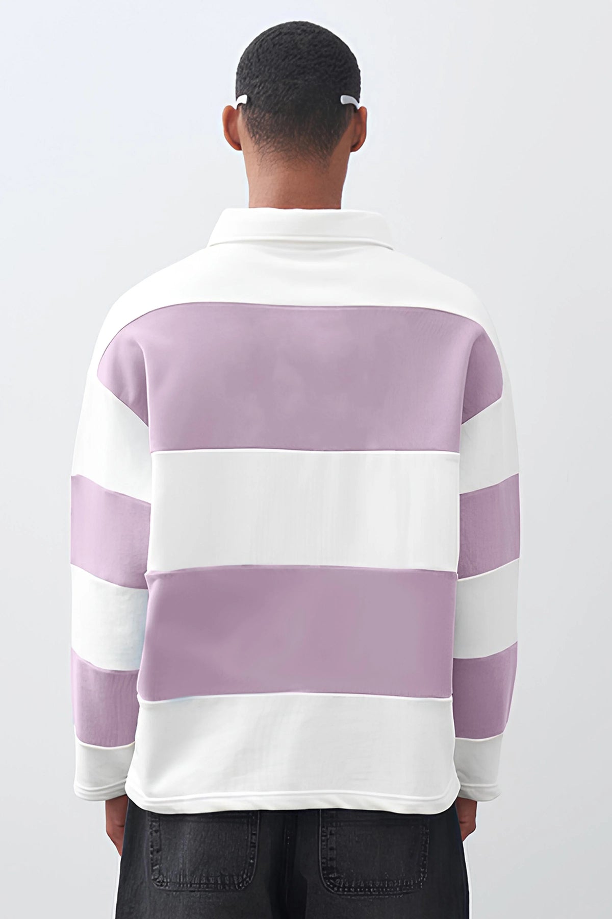 Lavender full sleeve colorblock white polo t-shirt for men - view 3