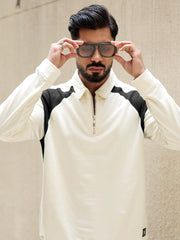 CutPanel Cream Full Sleeve Polo T-Shirt