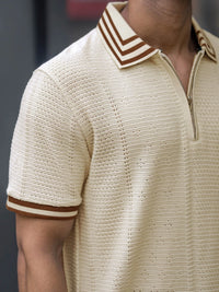 Cream Half Sleeve Polo T-Shirt