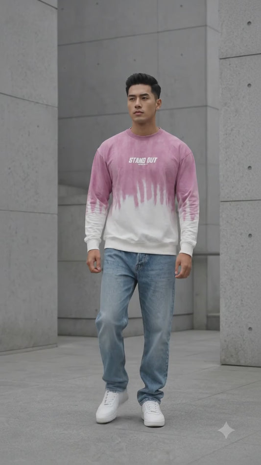 Pink Ombre Full Sleeve T-Shirt — Drop-Shoulder Tee for Men