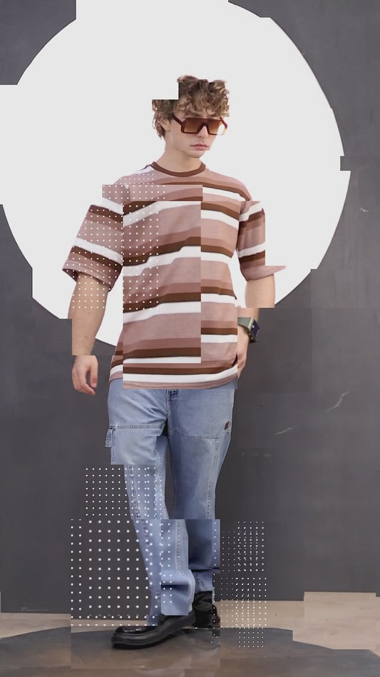Roman Stripe Brown Half Sleeve Tshirt