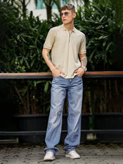 Marble Grid Cream Half Sleeve Polo T-Shirt