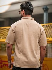 Brooklyn Half Zipper Beige Polo Half Sleeve T-Shirt