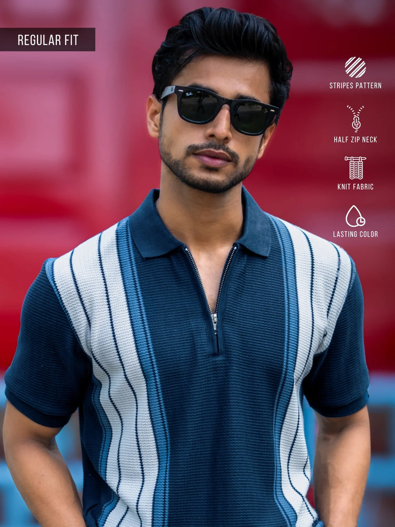 Knitridge Navy Half Sleeve Polo T-Shirt