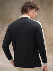 Sleeve CutPanel Black Full Sleeve Polo T-Shirt