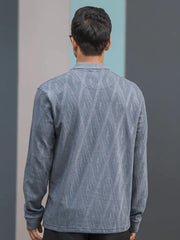 Opal Wave Light Grey Full Sleeve Polo T-Shirt