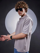 Seersucker Grey Polo Half Sleeve T-Shirt