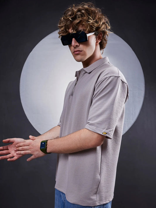 Seersucker Grey Polo Half Sleeve T-Shirt
