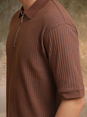 DropKnit Brown Polo Half Sleeve T-Shirt