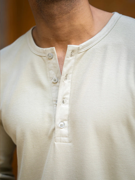 Waffle Beige Henley Full Sleeve Tshirt
