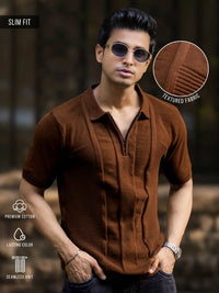 Frosknit Brown Half Sleeve Polo T-Shirt