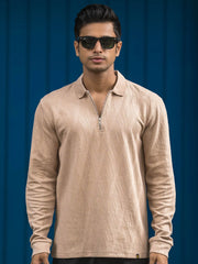 Opal Wave Beige Full Sleeve Polo T-Shirt